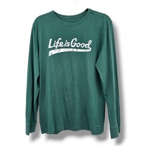 Life is Good Crusher Tee Mens Long Sleeve Green Graphic T Shirt Small S